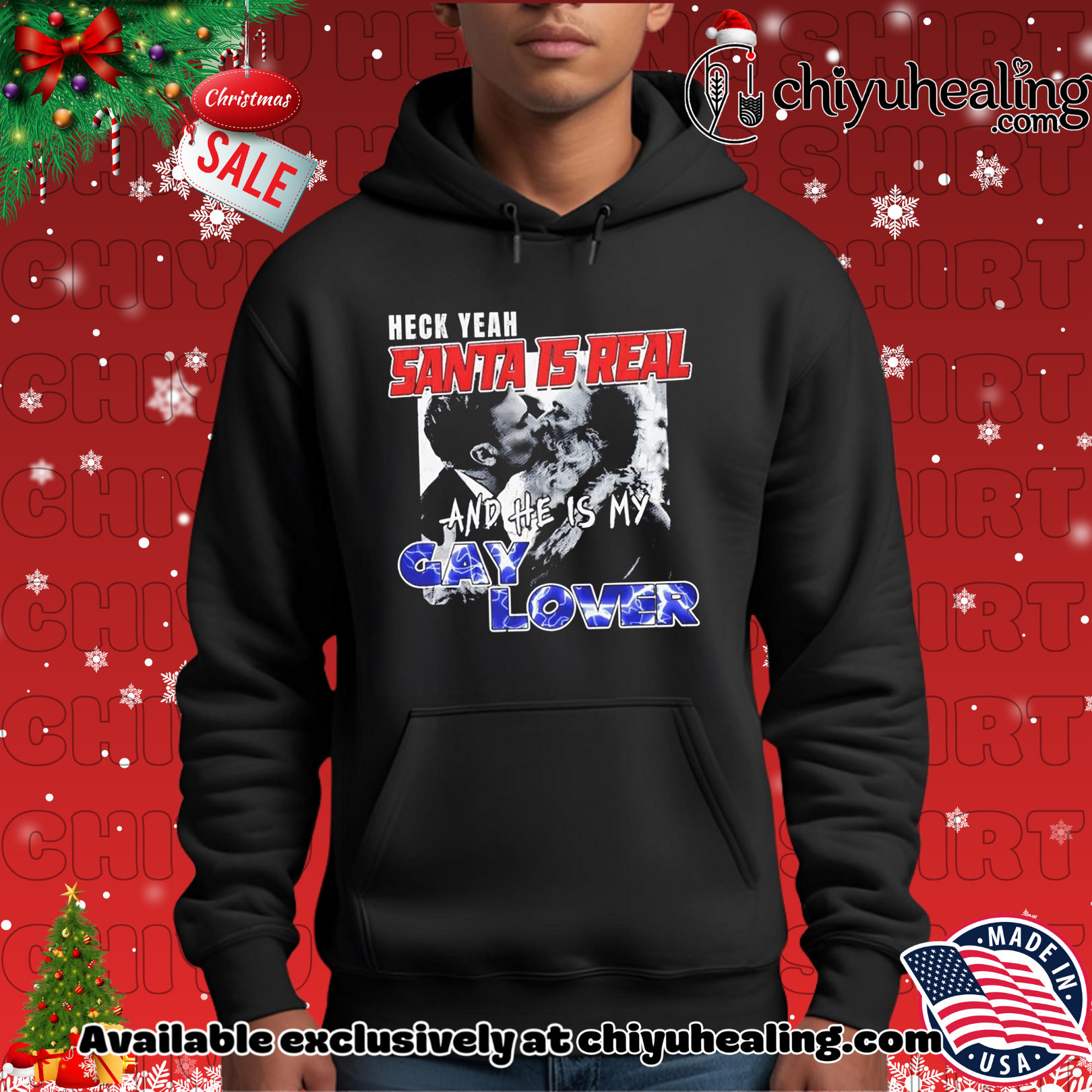 Heck yeah Santa is Real and He's My Gay Lover shirt, Hoodie, Sweatshirt, Poster Canvas, Mug, Ornaments