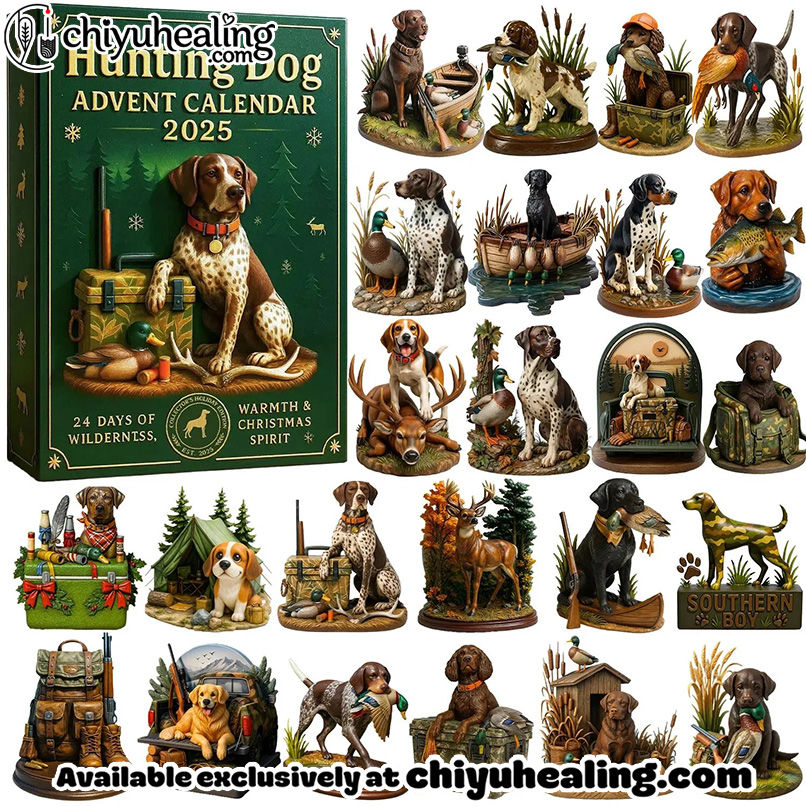 Hunting Dog Advent Calendar 2025, Christmas Countdown Advent Calendar Gift Box with 24 Acrylic Ornaments