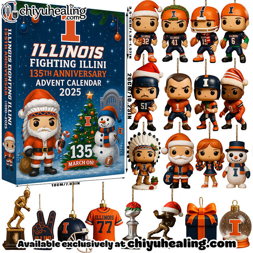 Illinois Fighting Illini 135th Anniversary 2025 Advent Calendar, Christmas Countdown Advent Calendar Gift Box with 24 Acrylic Ornaments
