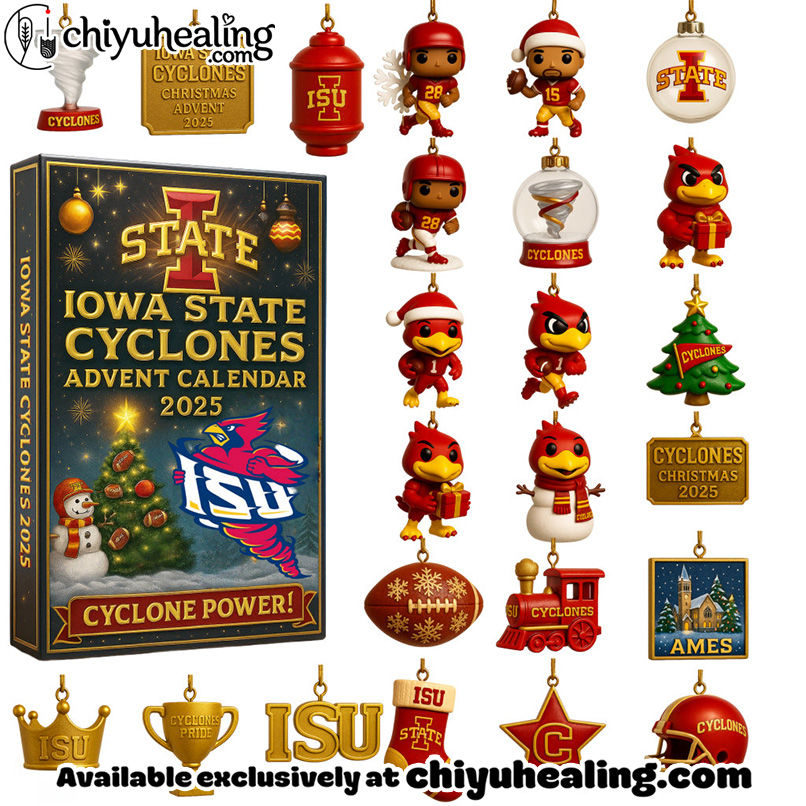 Iowa State Cyclones 2025 Advent Calendar, Christmas Countdown Advent Calendar Gift Box with 24 Acrylic Ornaments
