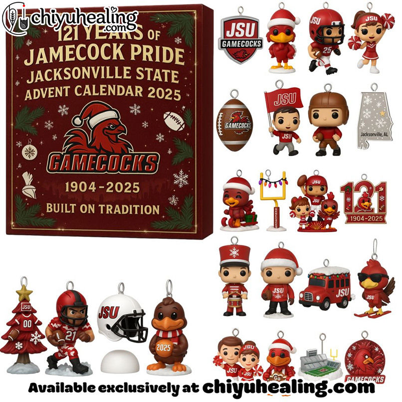 Jacksonville State Gamecocks 121st Anniversary Advent Calendar, Christmas Countdown Advent Calendar Gift Box with 24 Acrylic Ornaments