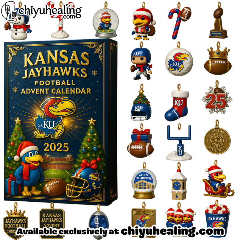 Kansas Jayhawks football 2025 advent calendar, Christmas Countdown Advent Calendar Gift Box with 24 Acrylic Ornaments