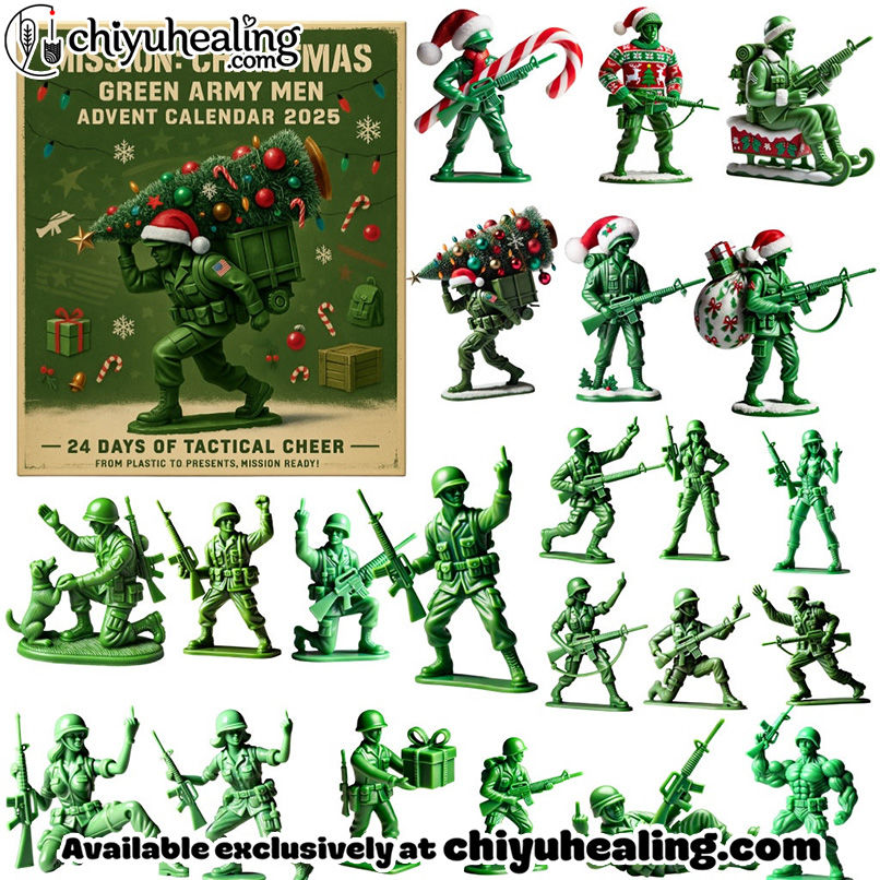 MISSION CHRISTMAS - Green Army Men Advent Calendar, Christmas Countdown Advent Calendar Gift Box with 24 Acrylic Ornaments