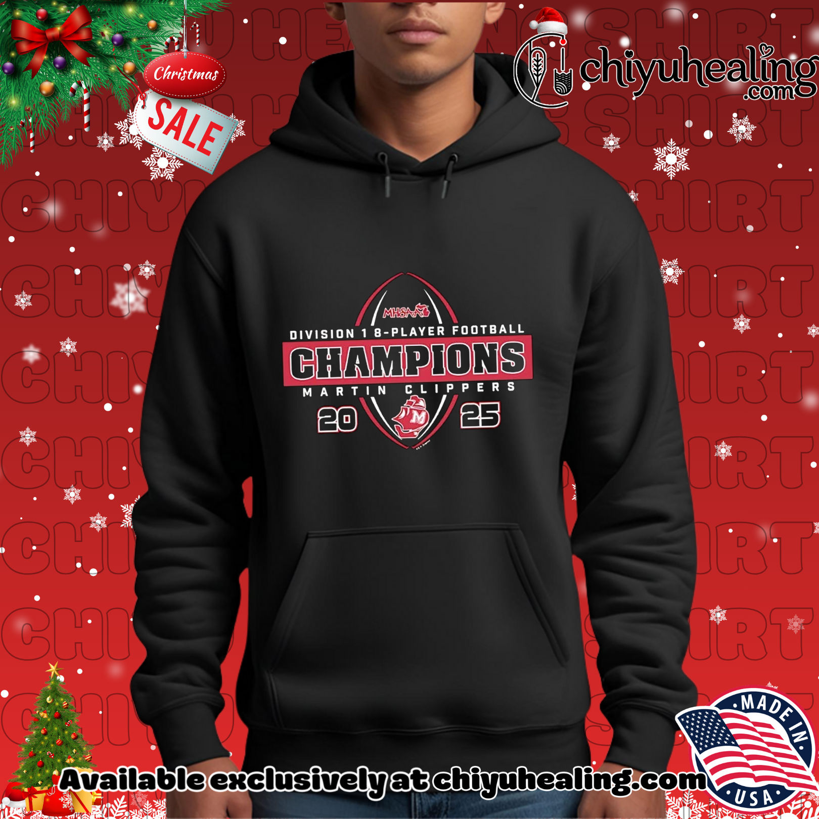 Martin Clippers 2025 MHSAA 8-Player Football D1 Champions Christmas ornament, Hoodie, Sweatshirt, Poster Canvas, Mug, Ornaments