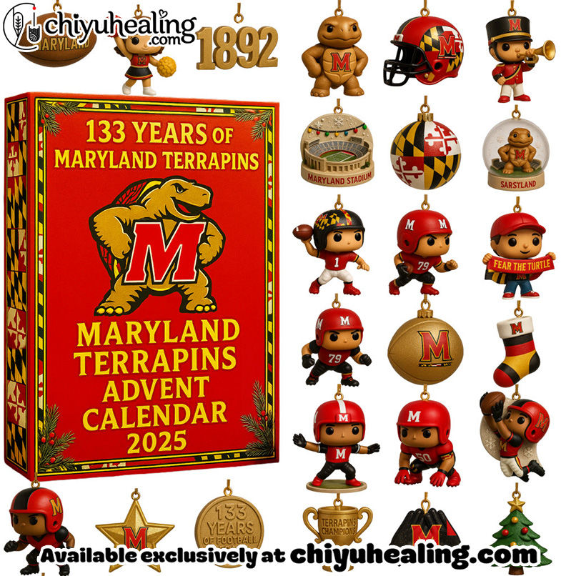 Maryland Terrapins 133th Anniversary 2025 Advent Calendar, Christmas Countdown Advent Calendar Gift Box with 24 Acrylic Ornaments