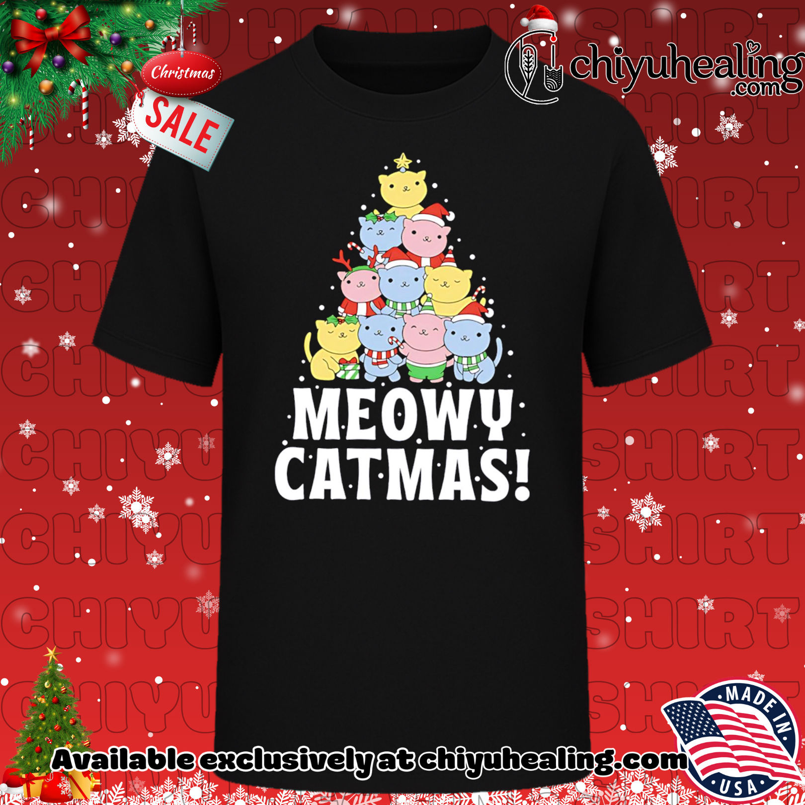 Meowy Catmas Christmas tree shirt, Hoodie, Sweatshirt, Poster Canvas, Mug, Ornaments