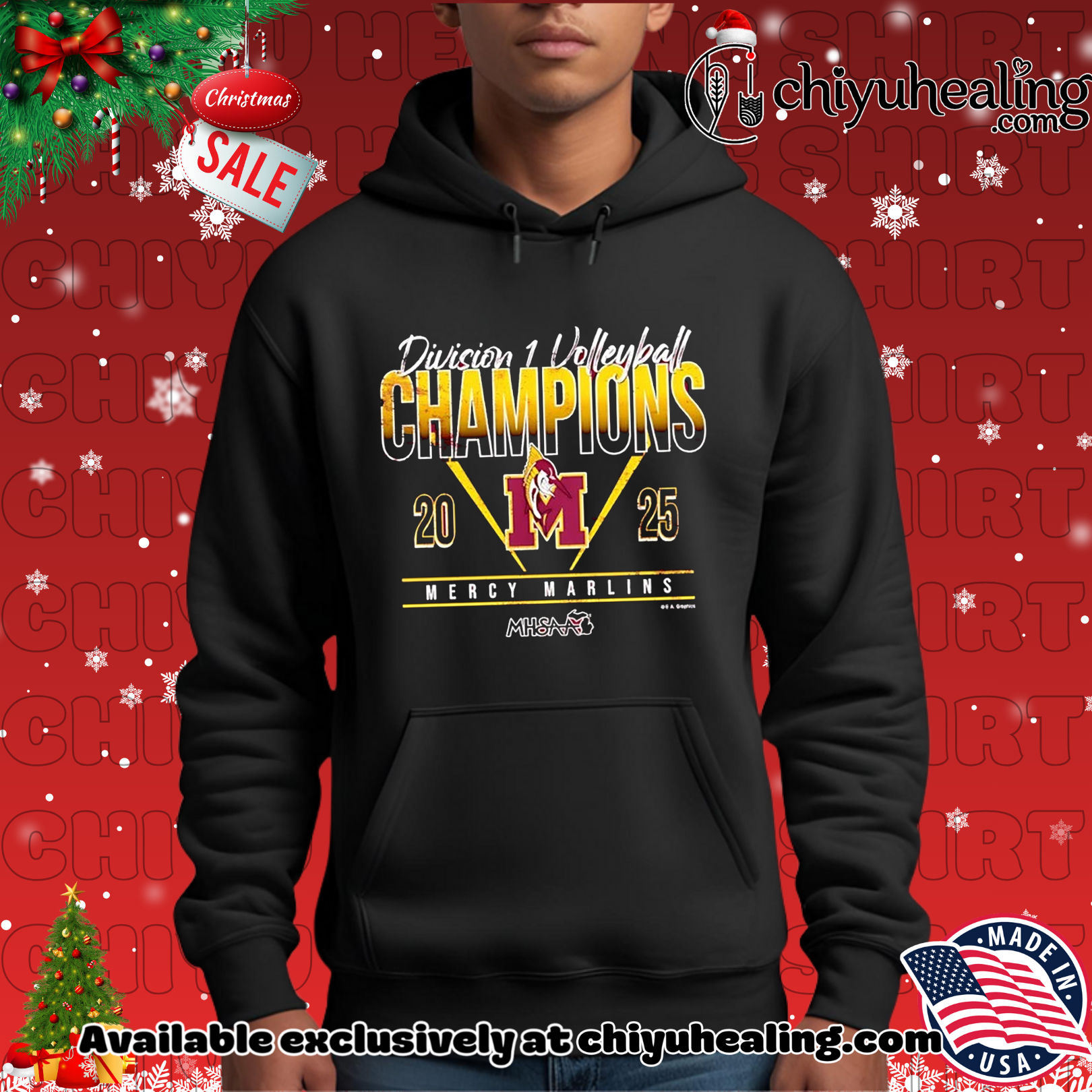 Mercy Marlins 2025 MHSAA Volleyball D1 Champions Christmas ornament, Hoodie, Sweatshirt, Poster Canvas, Mug, Ornaments