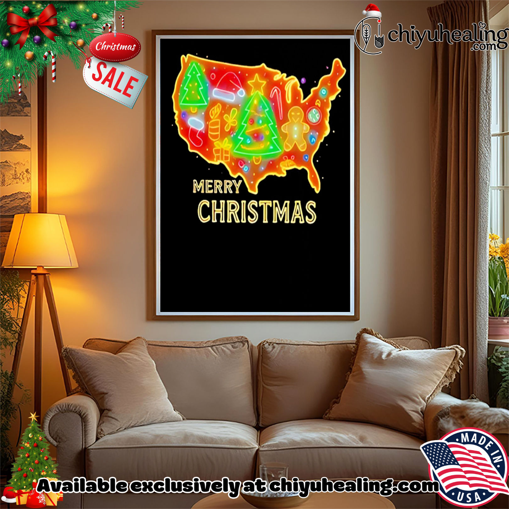 Merry Christmas America Map neon shirt, Hoodie, Sweatshirt, Poster Canvas, Mug, Ornaments Merry Christmas America Map neon shirt, Hoodie, Sweatshirt, Poster Canvas, Mug, Ornaments