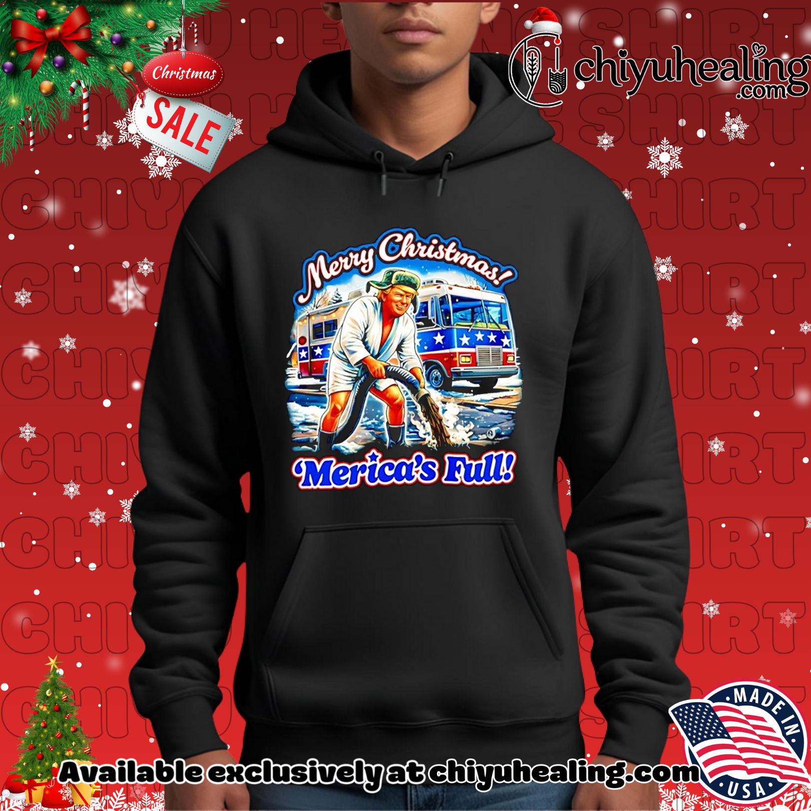 Merry Christmas Merica's Full Donald Trump Christmas ornament, Hoodie, Sweatshirt, Poster Canvas, Mug, Ornaments