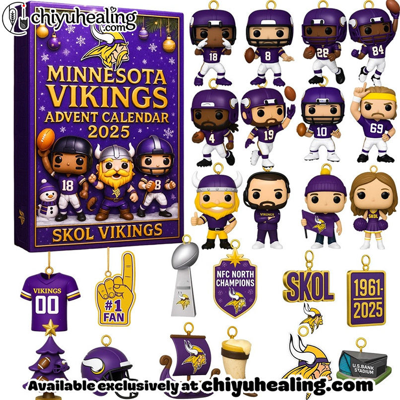 Minnesota Vikings Advent Calendar 2025, Christmas Countdown Advent Calendar Gift Box with 24 Acrylic Ornaments