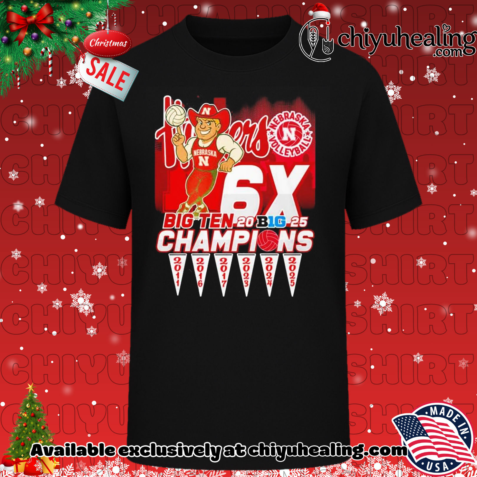 Nebraska Cornhuskers volleyball 6x Big Ten Champions 2025 shirt, Hoodie, Sweatshirt, Poster Canvas, Mug, Ornaments