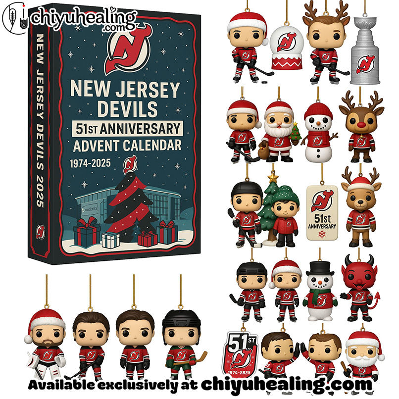 New Jersey Devils 51st Anniversary 2025 Advent Calendar, Christmas Countdown Advent Calendar Gift Box with 24 Acrylic Ornaments