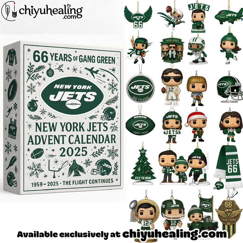 New York Jets 66th Anniversary Pop Advent Calendar, Christmas Countdown Advent Calendar Gift Box with 24 Acrylic Ornaments