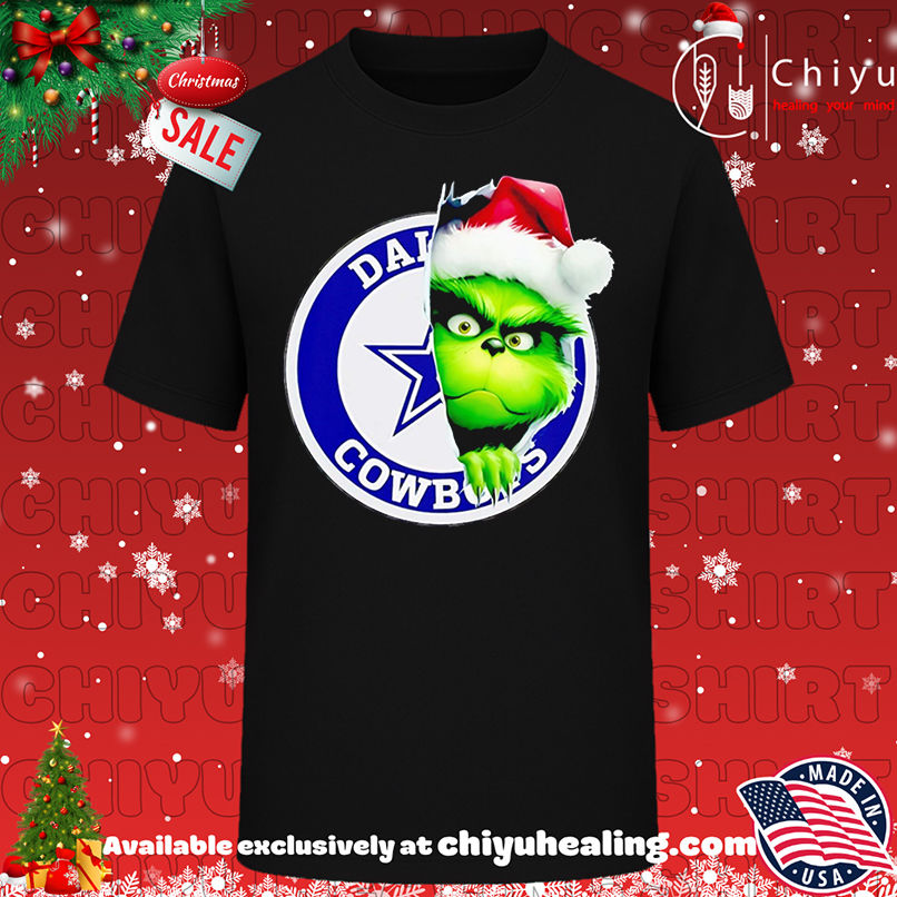 Nice Grinch Peeking Through Dallas Cowboys Christmas Holiday shirt, Hoodie, Sweatshirt, Poster Canvas, Mug, Ornaments