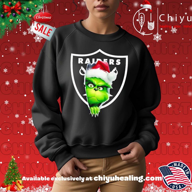 Nice Grinch Peeking Through Raiders Football Christmas Holiday shirt, Hoodie, Sweatshirt, Poster Canvas, Mug, Ornaments Nice Grinch Peeking Through Raiders Football Christmas Holiday shirt, Hoodie, Sweatshirt, Poster Canvas, Mug, Ornaments