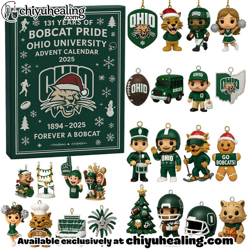 Ohio Bobcats 131st Anniversary Advent Calendar, Christmas Countdown Advent Calendar Gift Box with 24 Acrylic Ornaments