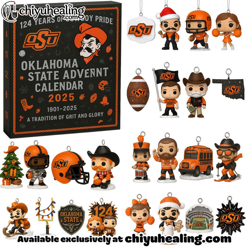 Oklahoma State Cowboys 124th Anniversary Advent Calendar, Christmas Countdown Advent Calendar Gift Box with 24 Acrylic Ornaments