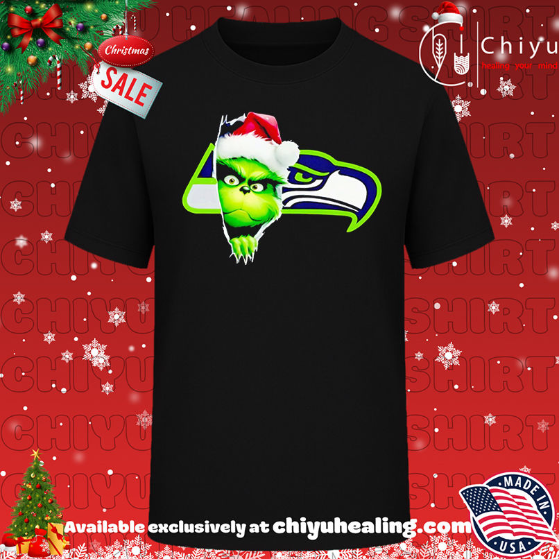 Original Grinch Peeking Through Seattle Seahawks Christmas Holiday shirt, Hoodie, Sweatshirt, Poster Canvas, Mug, Ornaments