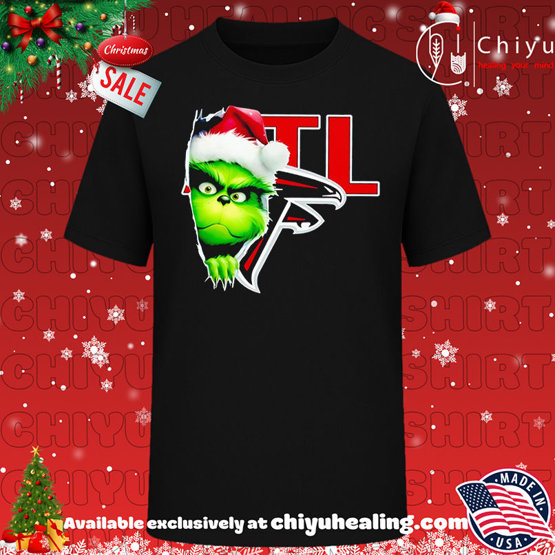 Premium Grinch Peeking Through Atlanta Falcons Christmas Holiday shirt, Hoodie, Sweatshirt, Poster Canvas, Mug, Ornaments