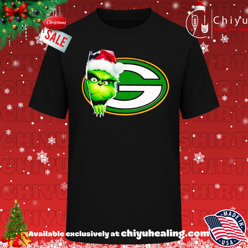 Premium Grinch Peeking Through Green Bay Packers Christmas Holiday shirt, Hoodie, Sweatshirt, Poster Canvas, Mug, Ornaments