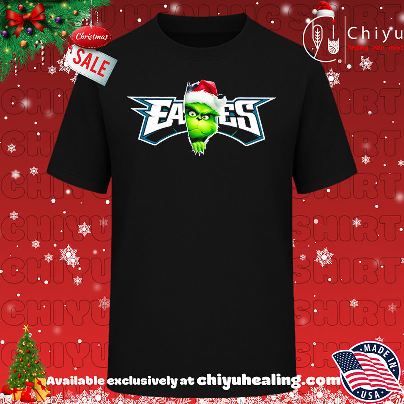 Premium Grinch Peeking Through Philadelphia Eagles Christmas Holiday shirt, Hoodie, Sweatshirt, Poster Canvas, Mug, Ornaments