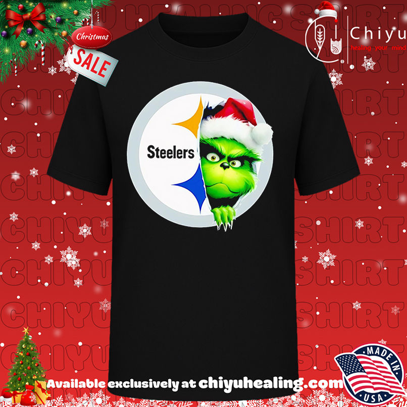 Premium Grinch Peeking Through Steelers Christmas Holiday shirt, Hoodie, Sweatshirt, Poster Canvas, Mug, Ornaments