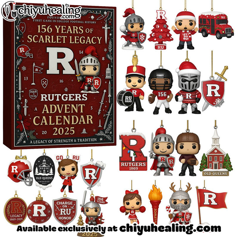 Rutgers Scarlet Knights 156th Anniversary Advent Calendar, Christmas Countdown Advent Calendar Gift Box with 24 Acrylic Ornaments