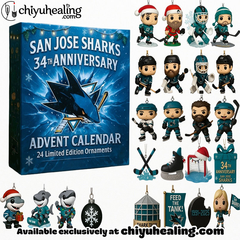 San Jose Sharks 34th Anniversary 2025 Advent Calendar, Christmas Countdown Advent Calendar Gift Box with 24 Acrylic Ornaments San Jose Sharks 34th Anniversary 2025 Advent Calendar, Christmas Countdown Advent Calendar Gift Box with 24 Acrylic Ornaments
