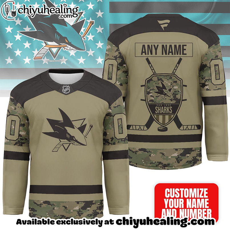San Jose Sharks - Premium NHL Camo Army Hockey Jersey