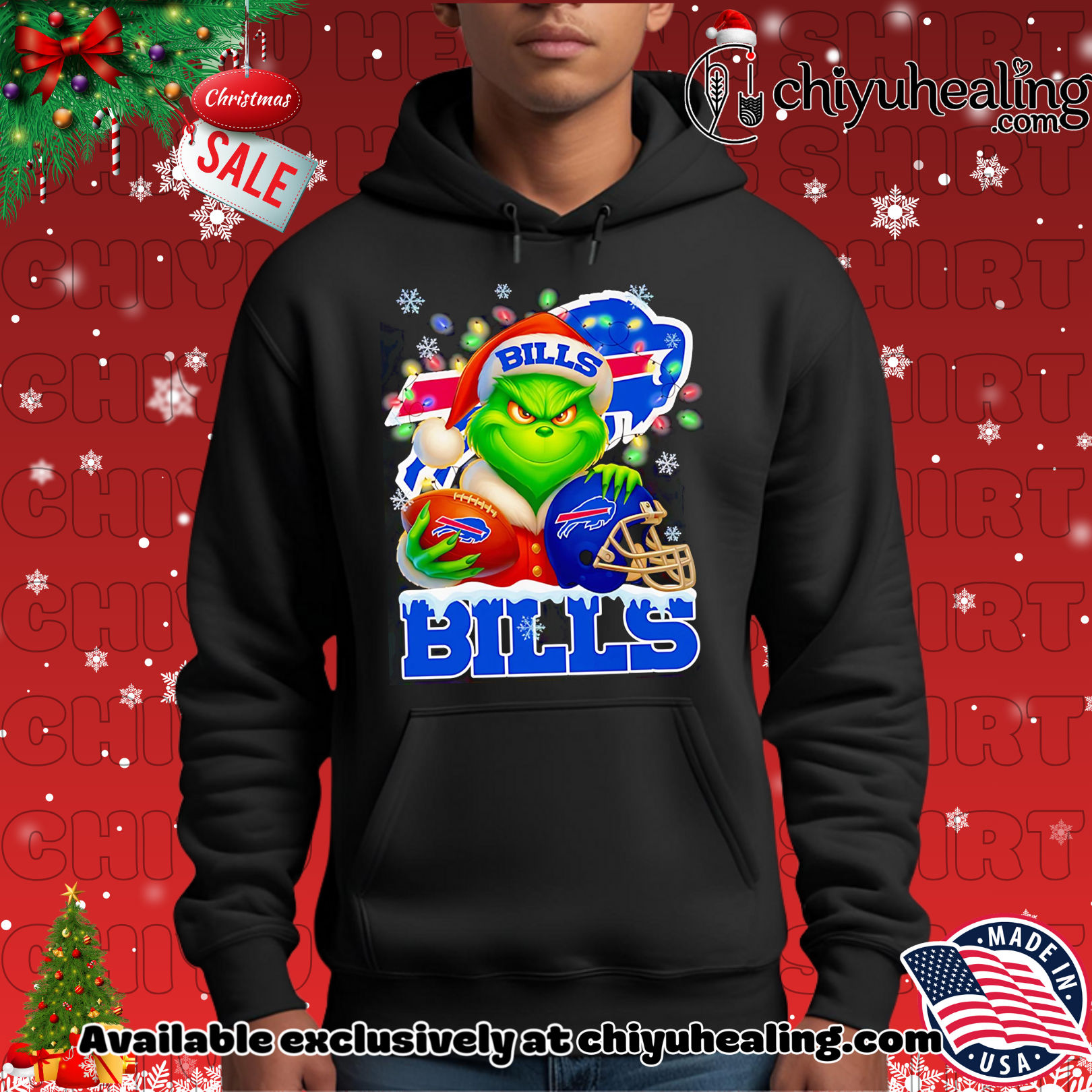 Santa Christmas Grinch Buffalo Bills holding helmet football shirt, Hoodie, Sweatshirt, Poster Canvas, Mug, Ornaments