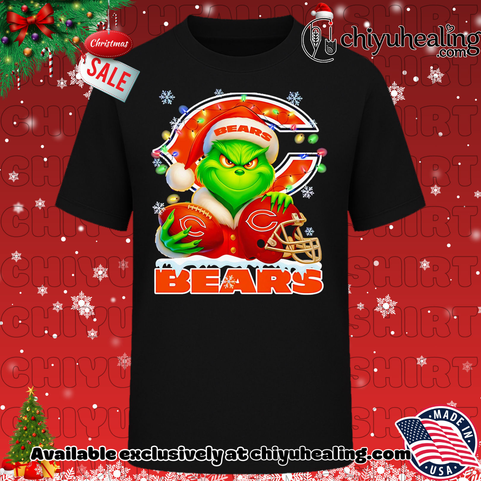 Santa Christmas Grinch Chicago Bears holding helmet football shirt, Hoodie, Sweatshirt, Poster Canvas, Mug, Ornaments 6 Santa Christmas Grinch Chicago Bears holding helmet football shirt, Hoodie, Sweatshirt, Poster Canvas, Mug, Ornaments