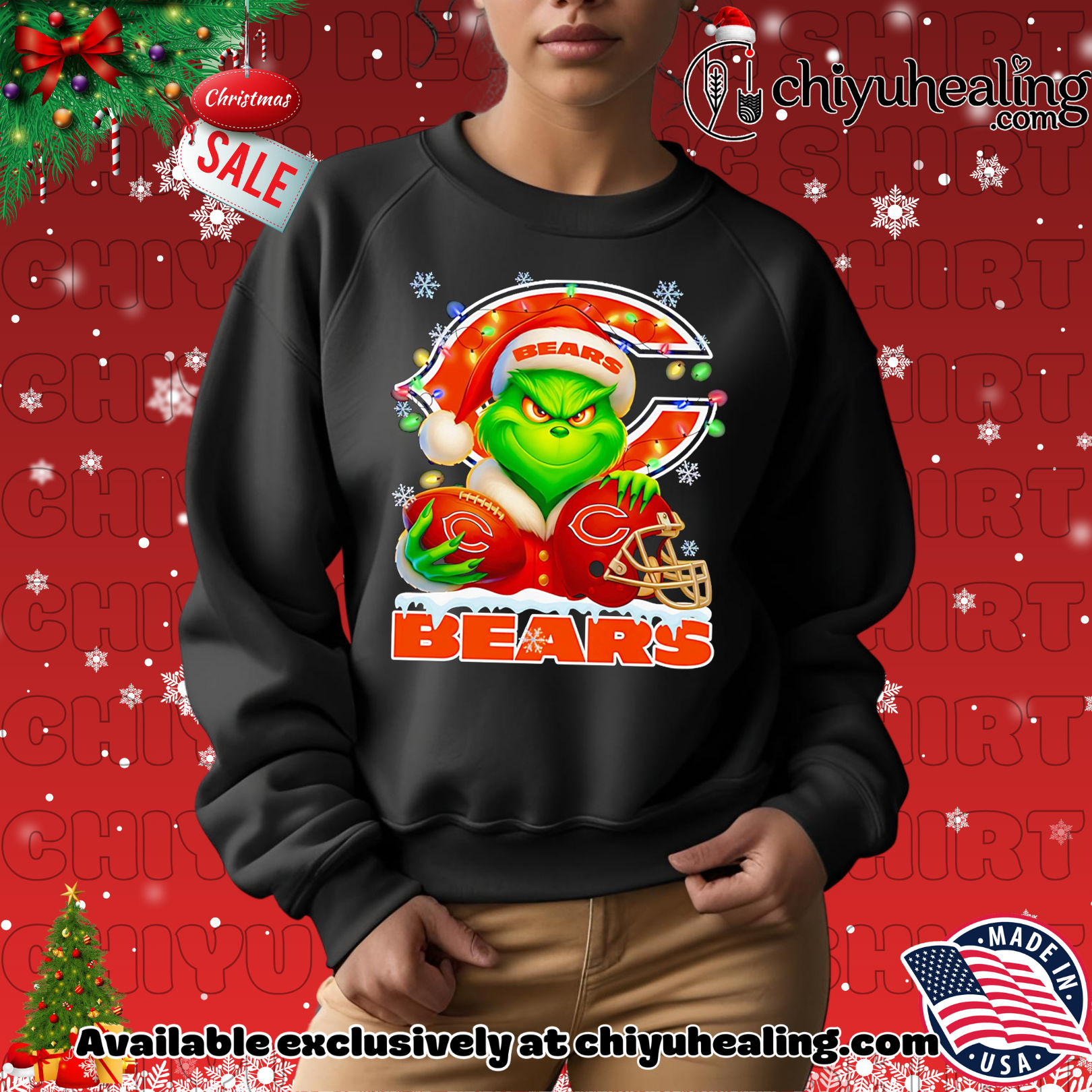 Santa Christmas Grinch Chicago Bears holding helmet football shirt, Hoodie, Sweatshirt, Poster Canvas, Mug, Ornaments 2 Santa Christmas Grinch Chicago Bears holding helmet football shirt, Hoodie, Sweatshirt, Poster Canvas, Mug, Ornaments