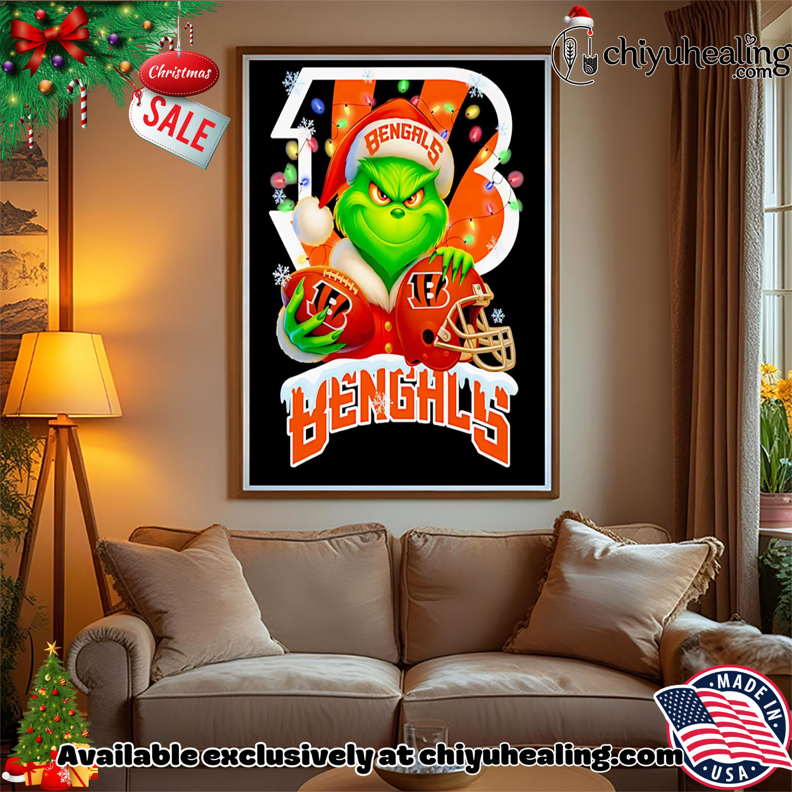 Santa Christmas Grinch Cincinnati Bengals holding helmet football shirt, Hoodie, Sweatshirt, Poster Canvas, Mug, Ornaments Santa Christmas Grinch Cincinnati Bengals holding helmet football shirt, Hoodie, Sweatshirt, Poster Canvas, Mug, Ornaments