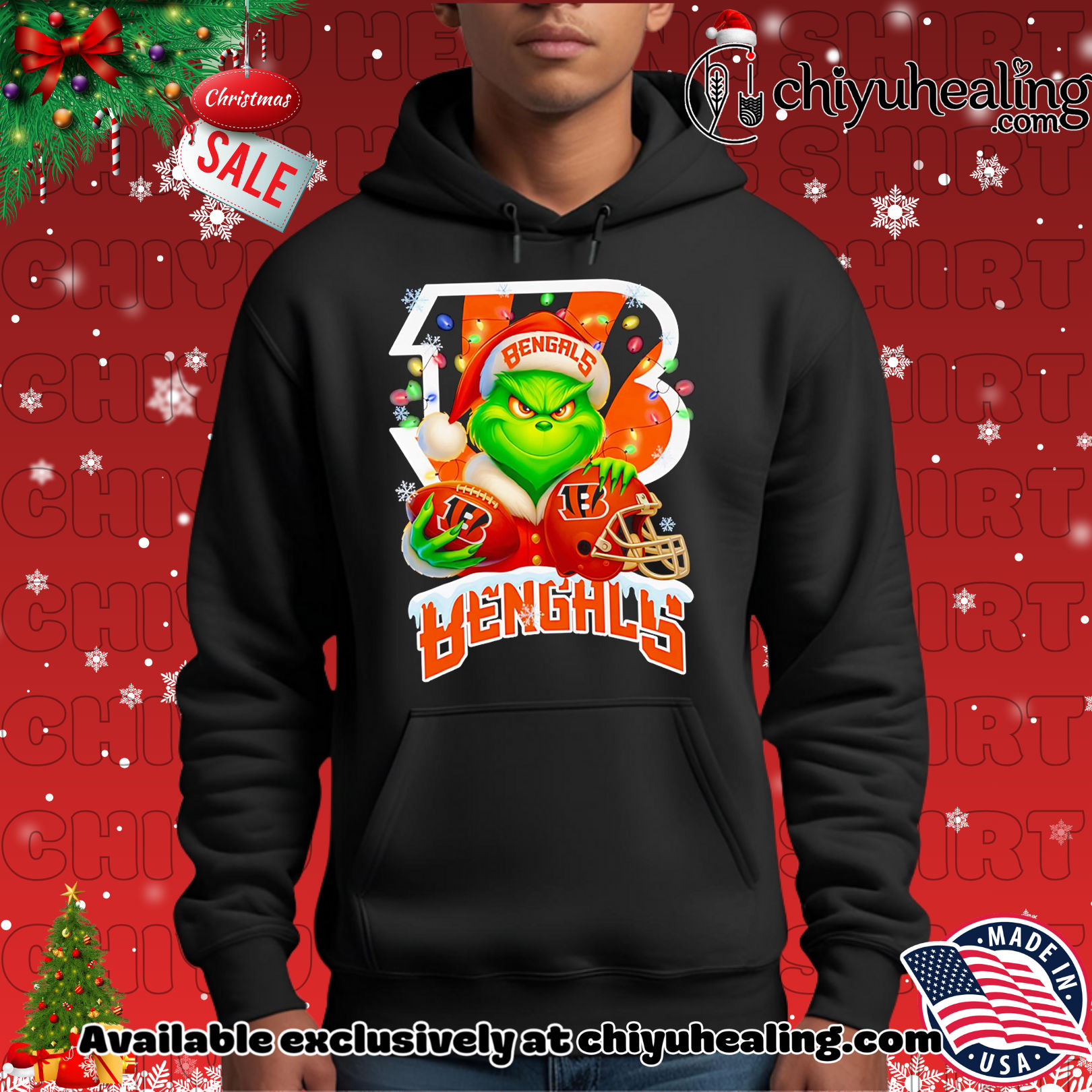 Santa Christmas Grinch Cincinnati Bengals holding helmet football shirt, Hoodie, Sweatshirt, Poster Canvas, Mug, Ornaments