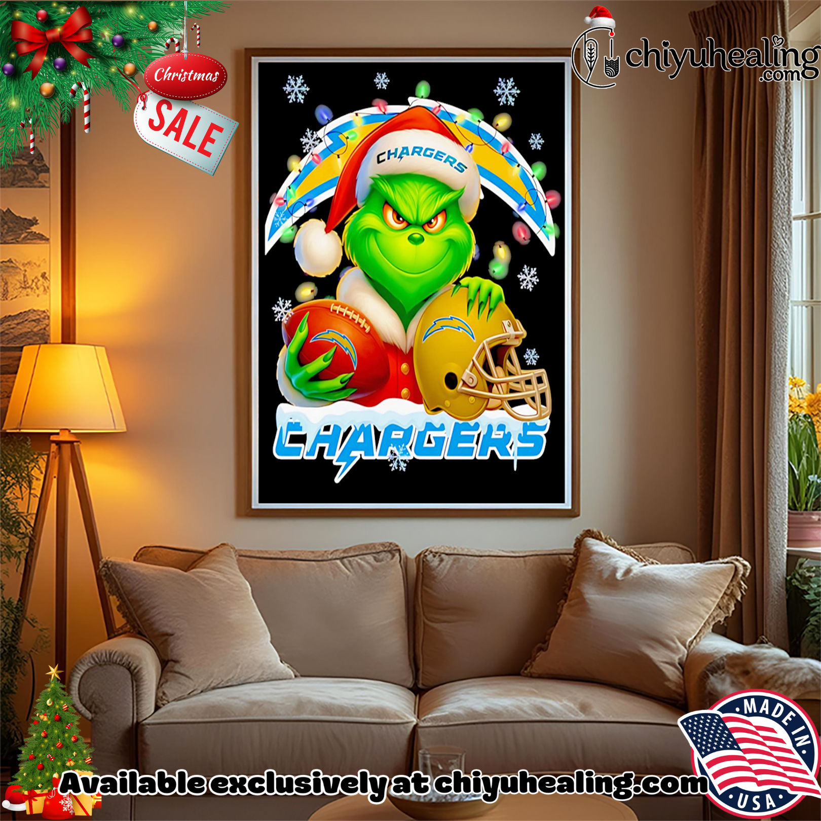 Santa Christmas Grinch Los Angeles Chargers holding helmet football shirt, Hoodie, Sweatshirt, Poster Canvas, Mug, Ornaments Santa Christmas Grinch Los Angeles Chargers holding helmet football shirt, Hoodie, Sweatshirt, Poster Canvas, Mug, Ornaments