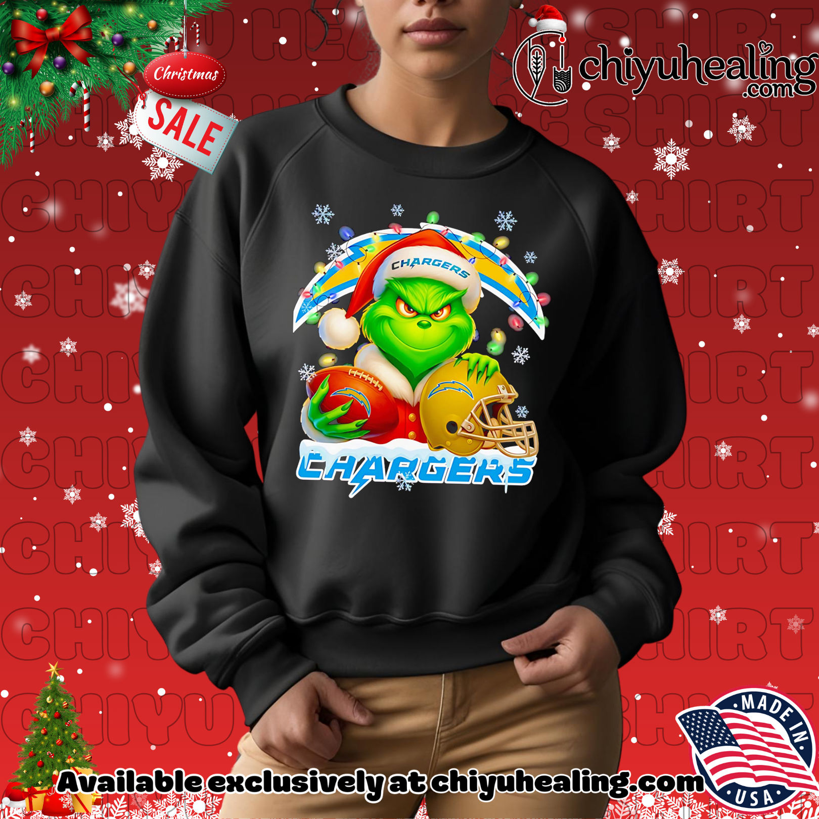 Santa Christmas Grinch Los Angeles Chargers holding helmet football shirt, Hoodie, Sweatshirt, Poster Canvas, Mug, Ornaments 2 Santa Christmas Grinch Los Angeles Chargers holding helmet football shirt, Hoodie, Sweatshirt, Poster Canvas, Mug, Ornaments