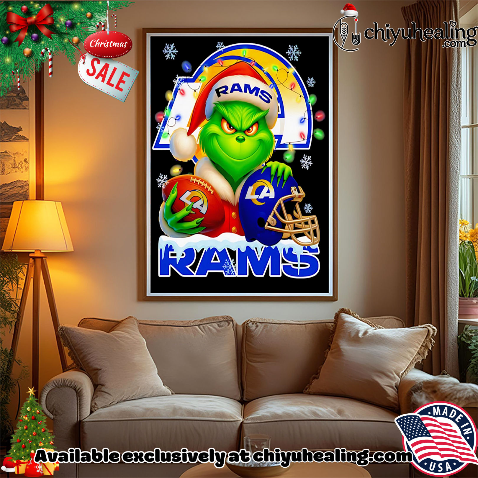 Santa Christmas Grinch Los Angeles Rams holding helmet football shirt, Hoodie, Sweatshirt, Poster Canvas, Mug, Ornaments Santa Christmas Grinch Los Angeles Rams holding helmet football shirt, Hoodie, Sweatshirt, Poster Canvas, Mug, Ornaments