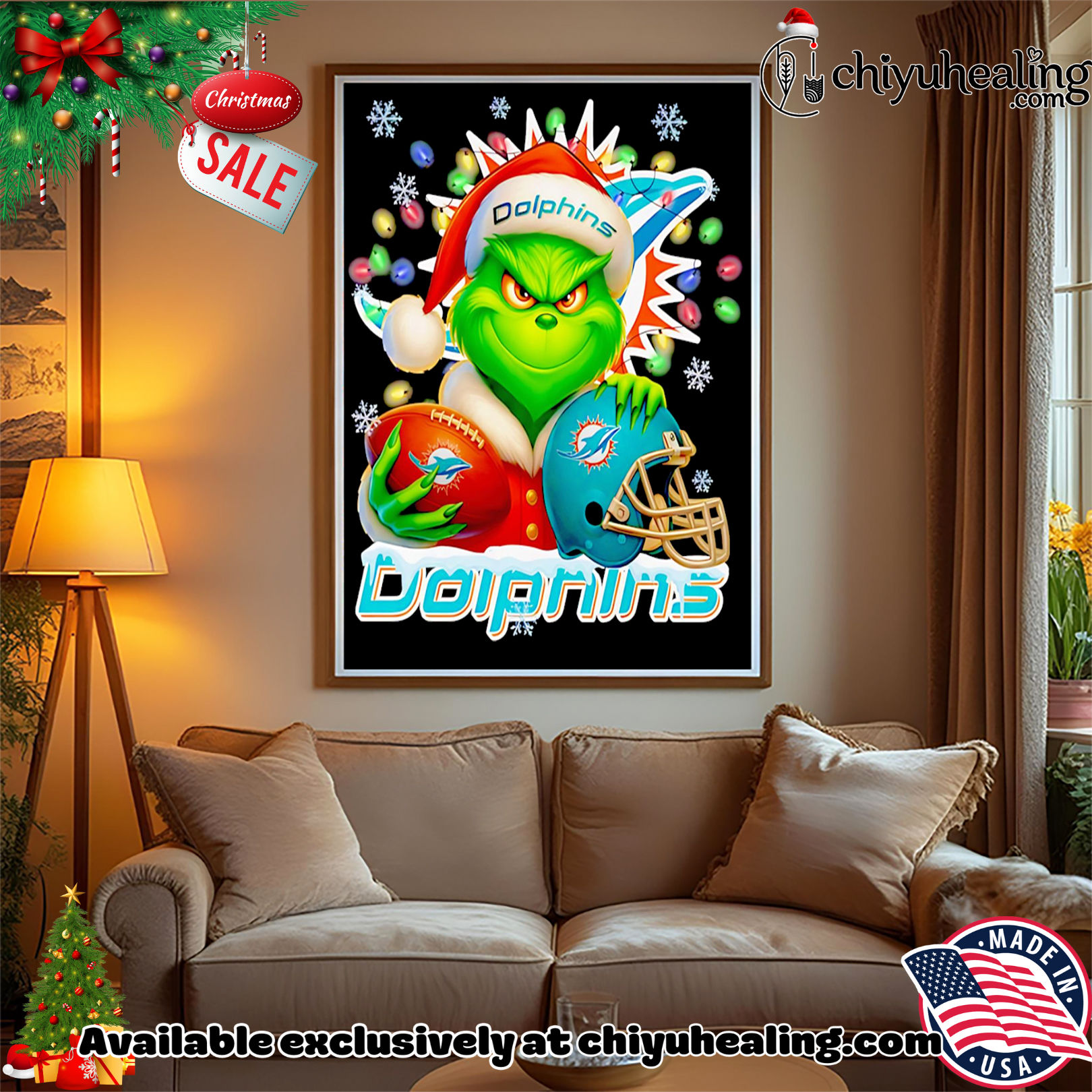 Santa Christmas Grinch Miami Dolphins holding helmet football shirt, Hoodie, Sweatshirt, Poster Canvas, Mug, Ornaments Santa Christmas Grinch Miami Dolphins holding helmet football shirt, Hoodie, Sweatshirt, Poster Canvas, Mug, Ornaments