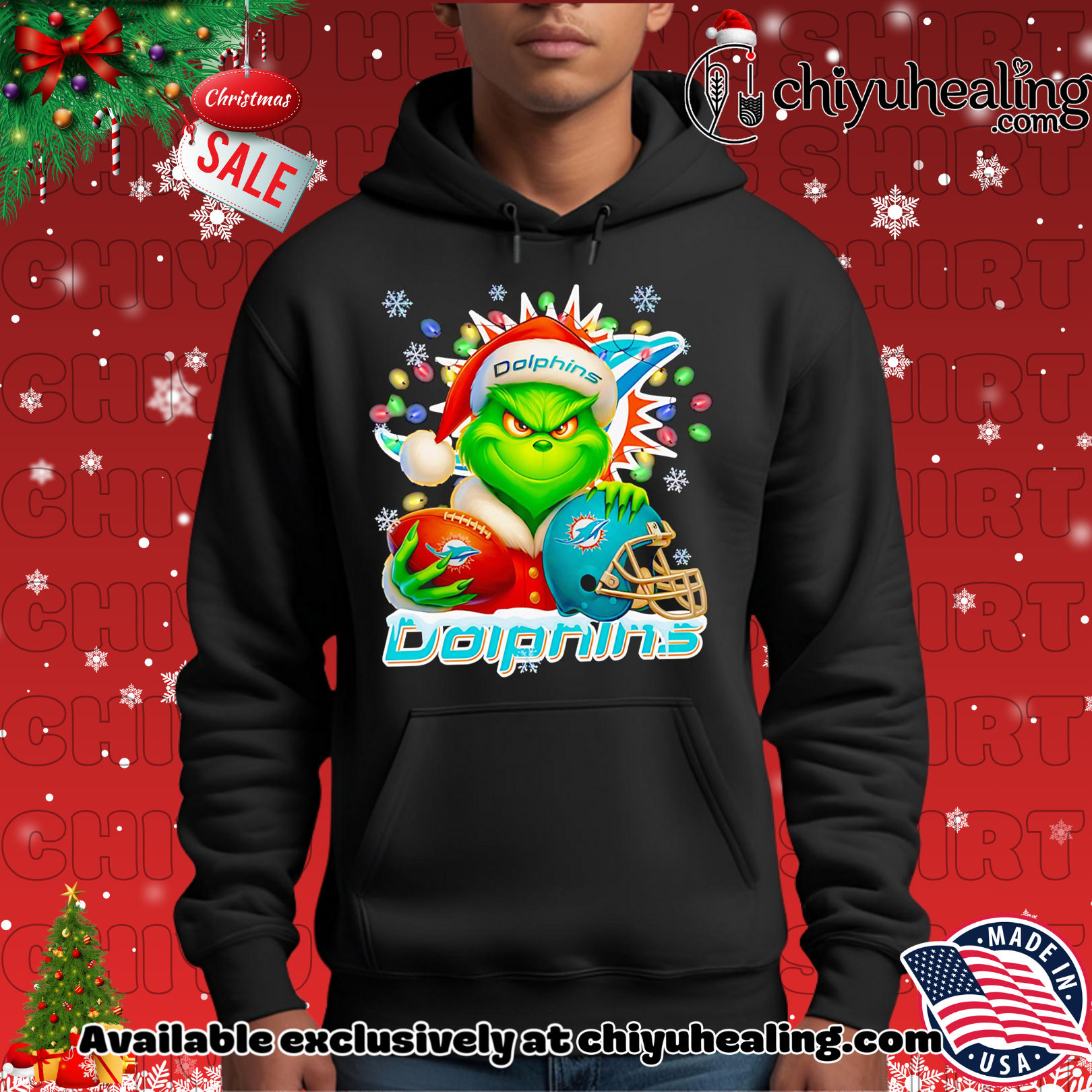 Santa Christmas Grinch Miami Dolphins holding helmet football shirt, Hoodie, Sweatshirt, Poster Canvas, Mug, Ornaments