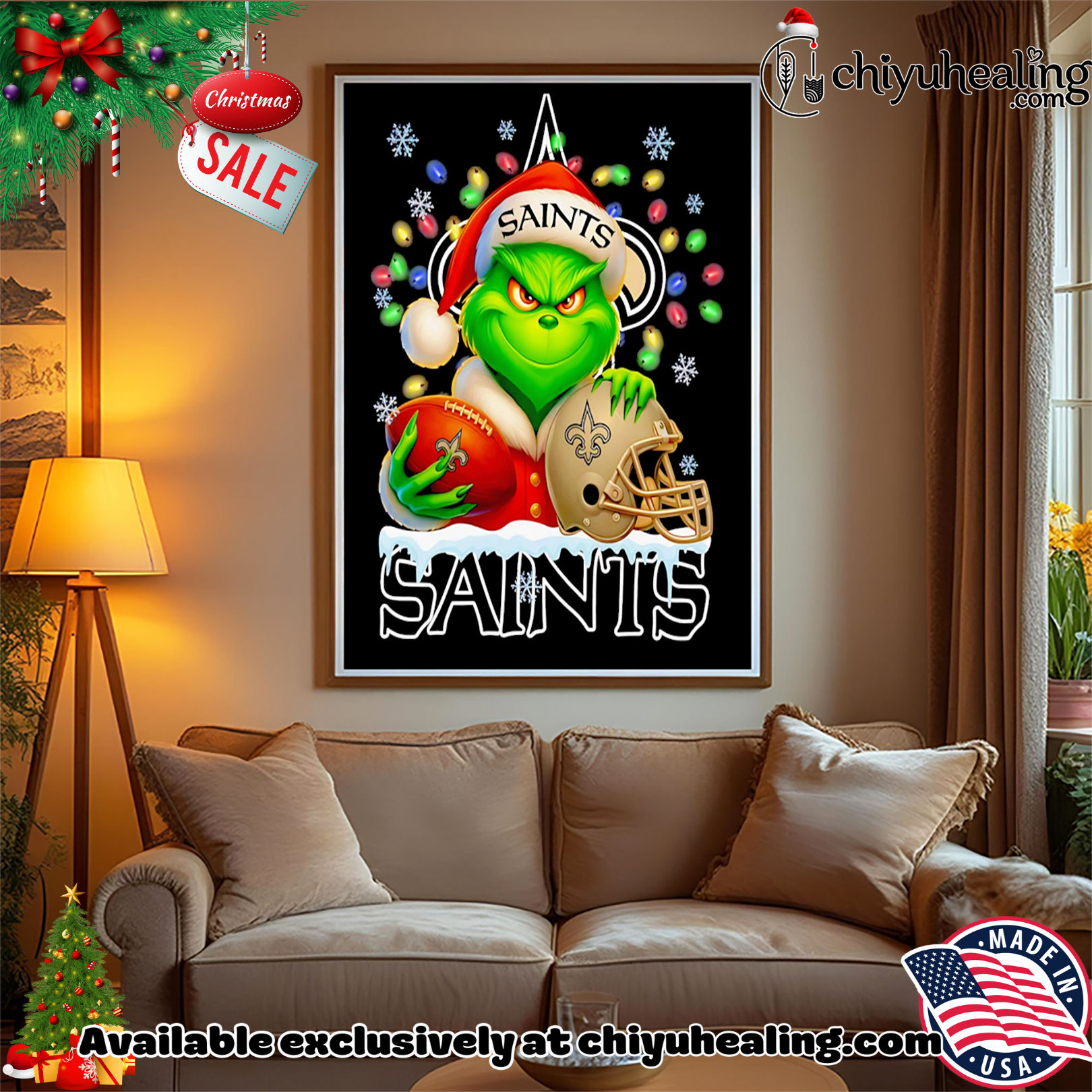 Santa Christmas Grinch New Orleans Saints holding helmet football shirt, Hoodie, Sweatshirt, Poster Canvas, Mug, Ornaments Santa Christmas Grinch New Orleans Saints holding helmet football shirt, Hoodie, Sweatshirt, Poster Canvas, Mug, Ornaments