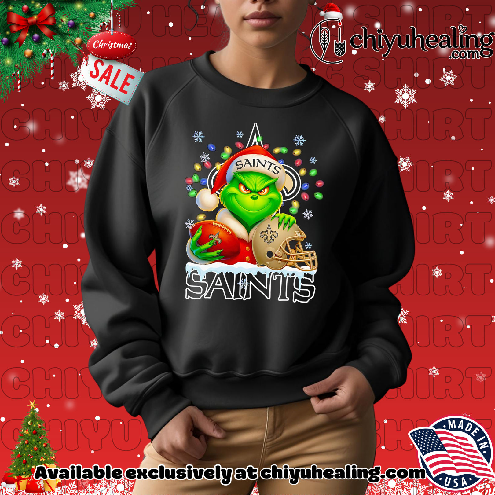 Santa Christmas Grinch New Orleans Saints holding helmet football shirt, Hoodie, Sweatshirt, Poster Canvas, Mug, Ornaments 2 Santa Christmas Grinch New Orleans Saints holding helmet football shirt, Hoodie, Sweatshirt, Poster Canvas, Mug, Ornaments