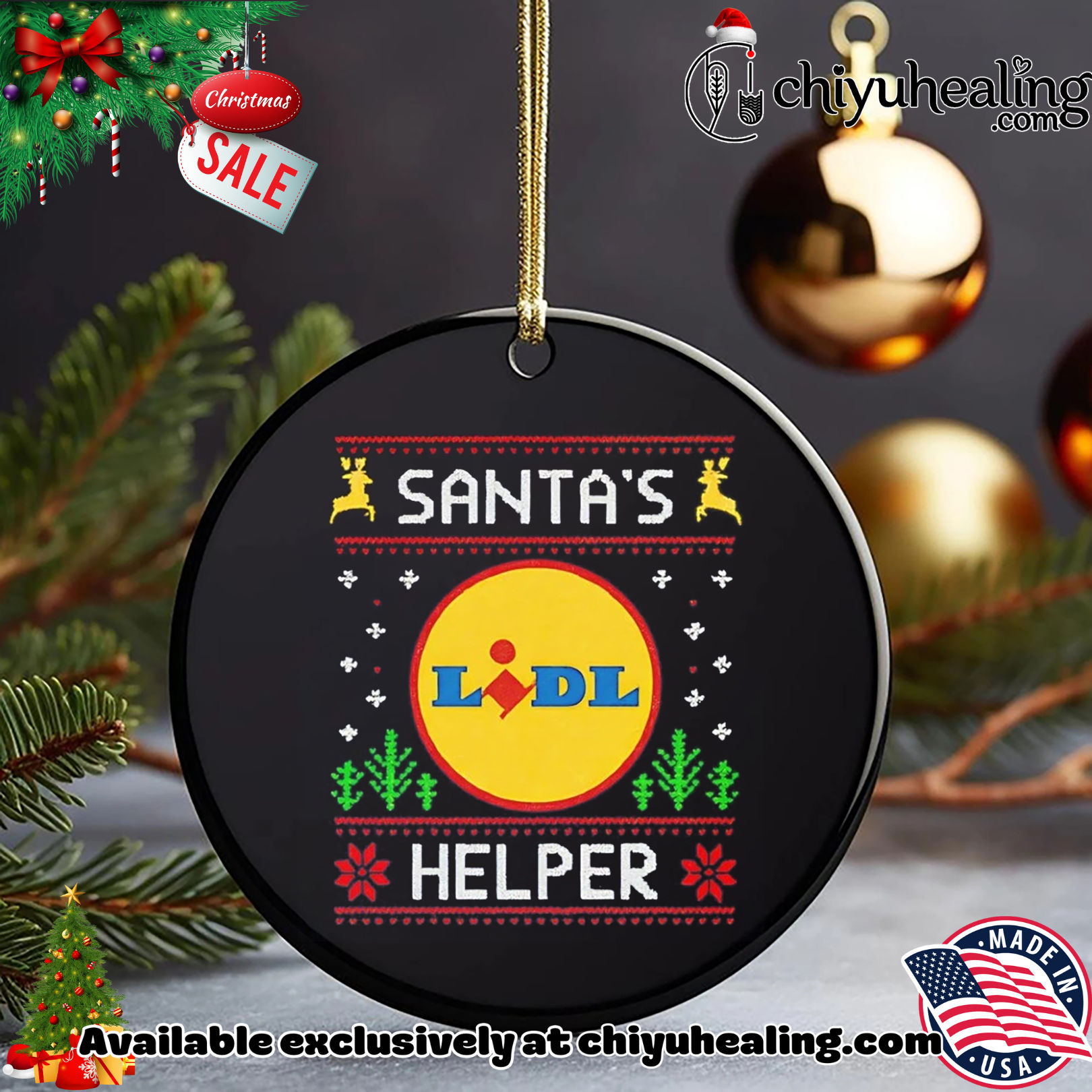 Santa's Lidl Helper ugly Christmas shirt, Hoodie, Sweatshirt, Poster Canvas, Mug, Ornaments 15 Santas Lidl Helper ugly Christmas shirt Hoodie Sweatshirt Tank Top
