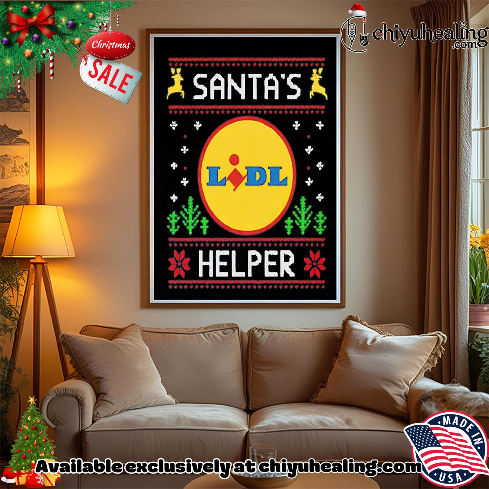 Santa's Lidl Helper ugly Christmas shirt, Hoodie, Sweatshirt, Poster Canvas, Mug, Ornaments 14 Santas Lidl Helper ugly Christmas shirt Hoodie Sweatshirt