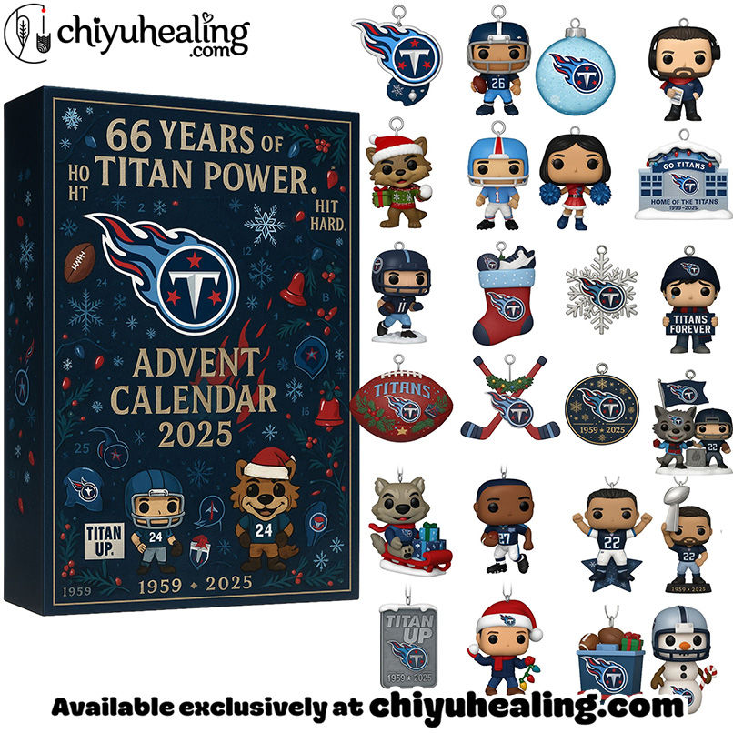 Tennessee Titans 66th Anniversary Advent Calendar, Christmas Countdown Advent Calendar Gift Box with 24 Acrylic Ornaments