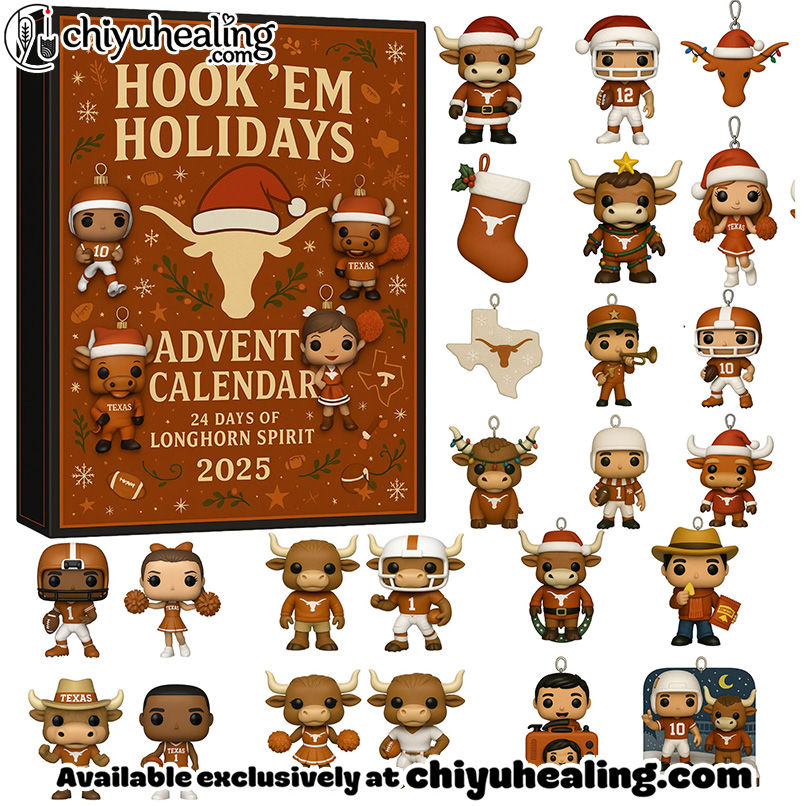 Texas Longhorns 2025 Advent Calendar, Christmas Countdown Advent Calendar Gift Box with 24 Acrylic Ornaments