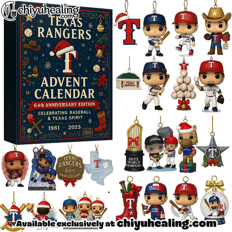 Texas Rangers 64th Anniversary Advent Calendar, Christmas Countdown Advent Calendar Gift Box with 24 Acrylic Ornaments