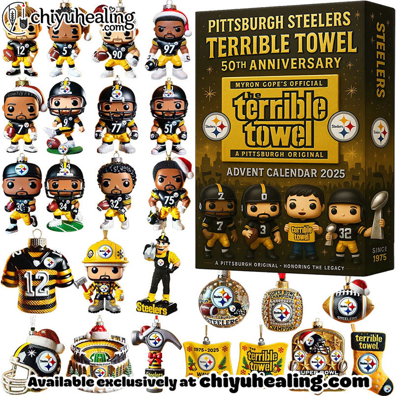 The Pittsburgh Steelers Terrible Towel 50th Anniversary Advent Calendar 2025, Christmas Countdown Advent Calendar Gift Box with 24 Acrylic Ornaments