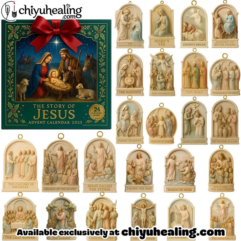 The Story of Jesus Advent Calendar 2025, Christmas Countdown Advent Calendar Gift Box with 24 Acrylic Ornaments