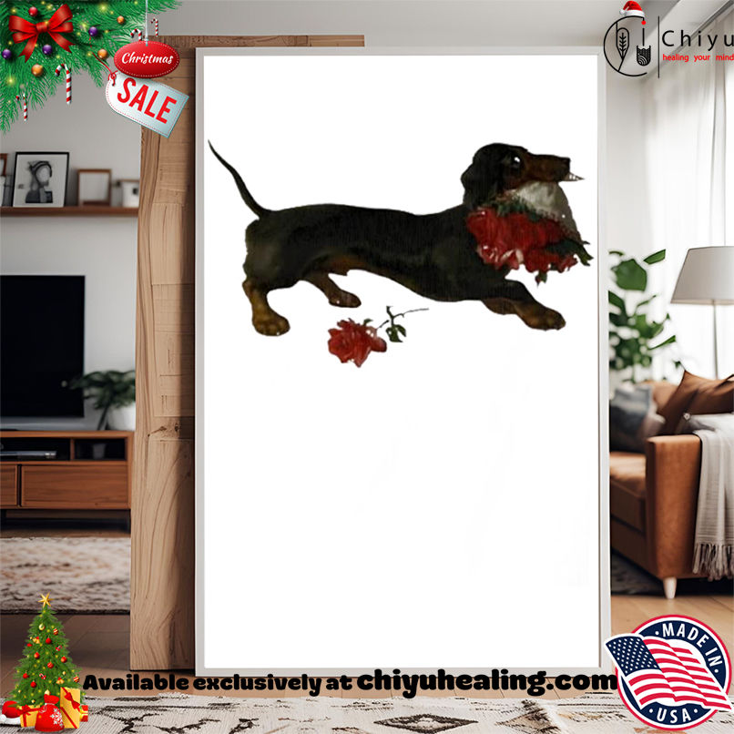 Top Dachshund running with a bouquet of red flowers in her mouth shirt, Hoodie, Sweatshirt, Poster Canvas, Mug, Ornaments Top Dachshund running with a bouquet of red flowers in her mouth shirt, Hoodie, Sweatshirt, Poster Canvas, Mug, Ornaments