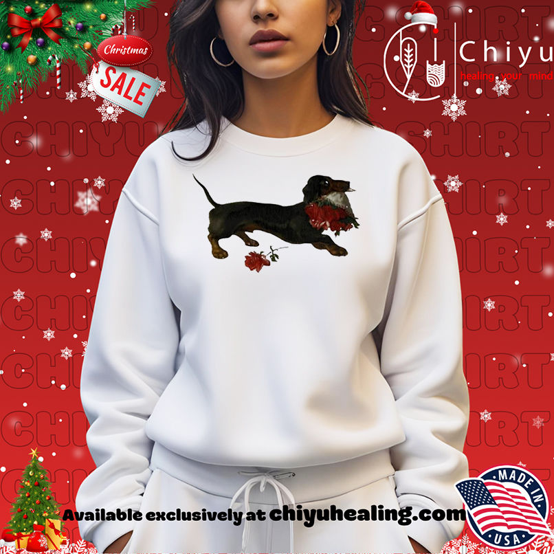 Top Dachshund running with a bouquet of red flowers in her mouth shirt, Hoodie, Sweatshirt, Poster Canvas, Mug, Ornaments Top Dachshund running with a bouquet of red flowers in her mouth shirt, Hoodie, Sweatshirt, Poster Canvas, Mug, Ornaments